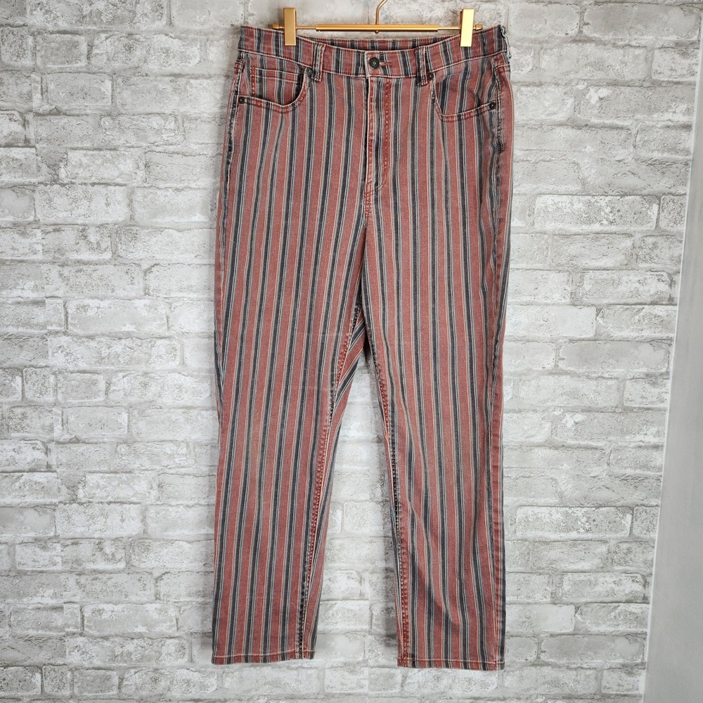 American Eagle Jeans Striped Red Blue Tan Stretch Boho Size 12